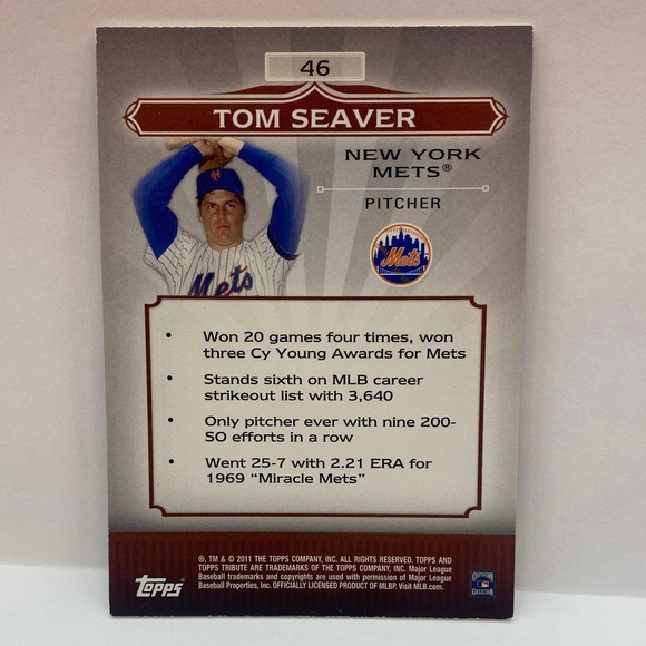 2011 Topps Tribute Tom Seaver New York Mets #46 (076) - Picture 2 of 2